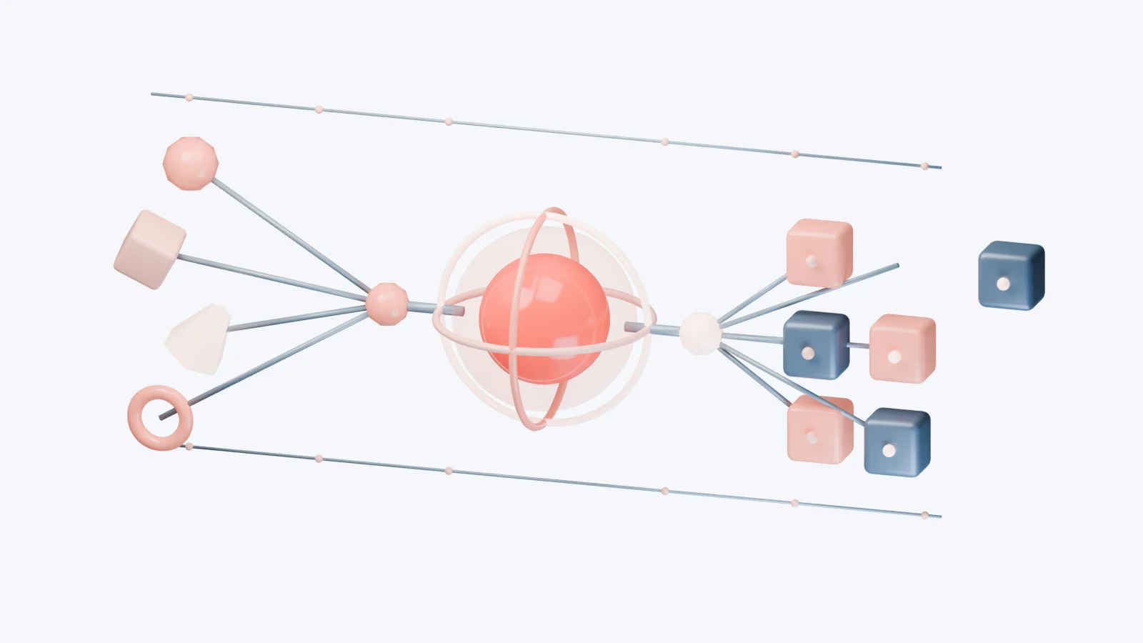 A coral production core connects varied inputs to six modules; one module is withdrawn from its connection.