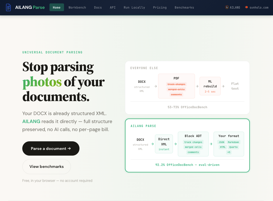 AILANG Parse homepage - Stop parsing photos of your documents