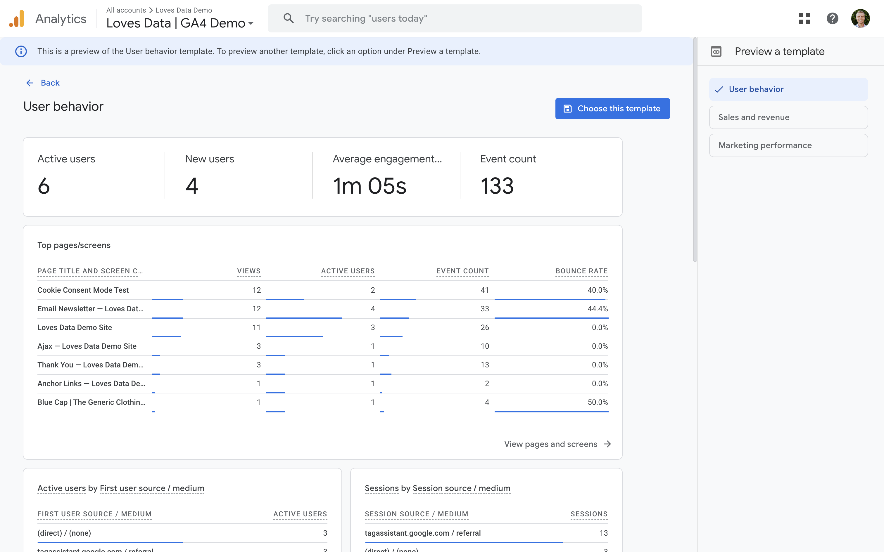 GA4 reports snapshot dashboard