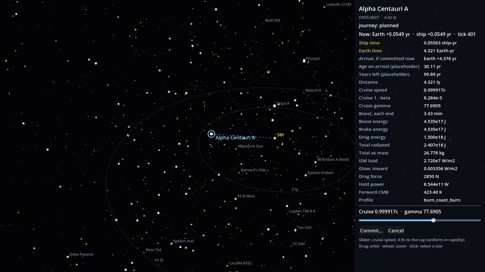 The galaxy map planning a trip to α Centauri A